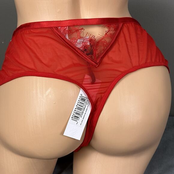 Wolf & Whistle Natalia Red Eyelash Lace High Waist Thong Panties US Size 14 2XL - Picture 2 of 10